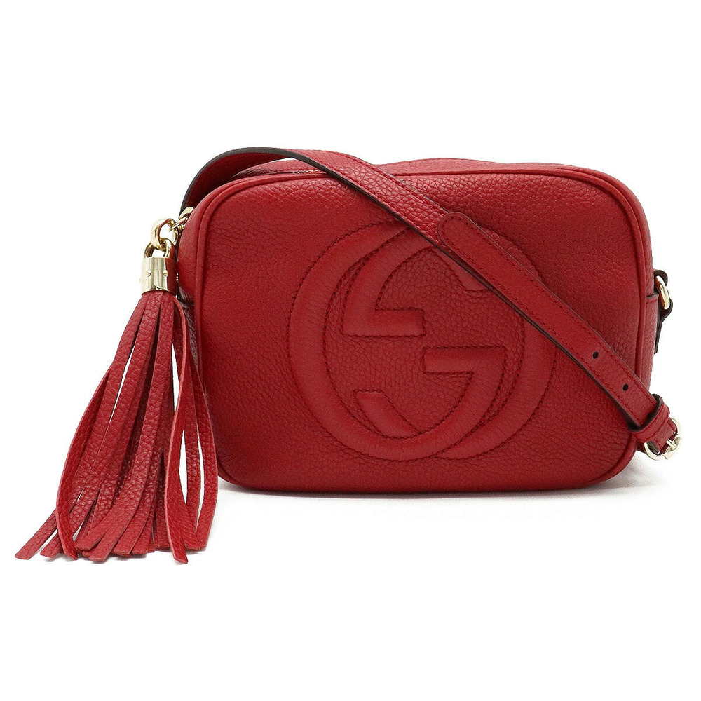 Gucci Soho Disco Tassel Fringe Crossbody Bag Leather Red